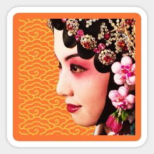 Chinese Opera Star with Orange and Yellow Cloud Pattern- Hong Kong Retro Sticker